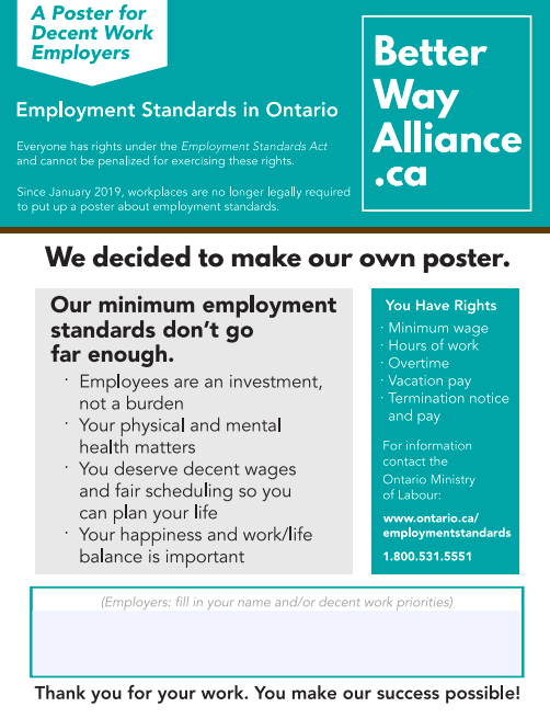 Better Way Alliance decent work Employment Standards poster